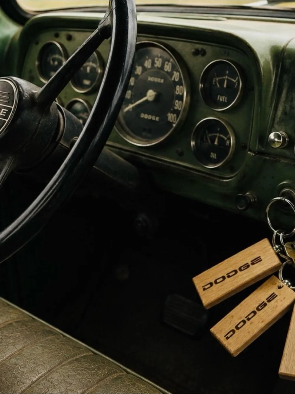 Set of 3 Dodge Branded Natural Wood Keychain - Light Wood